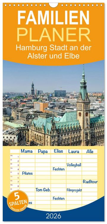Produktbild: Familienplaner 2026 - Hamburg Stadt an der Alster und Elbe mit 5 Spalten (Wandkalender, 21 x 45 cm) CALVENDO