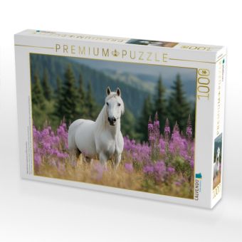 Produktbild: CALVENDO Puzzle Majest&auml;tischer Lipizzaner auf Blumenwiese | 1000 Teile Lege-Gr&ouml;&szlig;e 64x48cm Foto-Puzzle f&uuml;r gl&uuml;ckliche Stunden