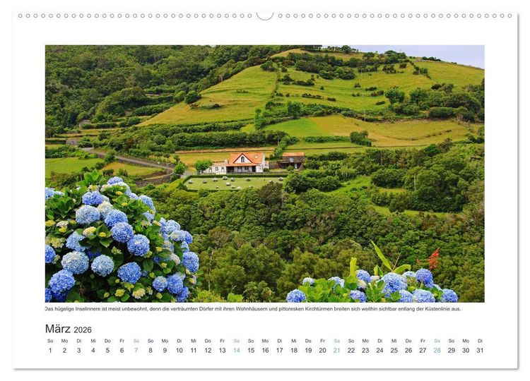Produktbild: Azoren-Insel Flores - Farbtupfer auf einem erloschenen Vulkan Portugals (Wandkalender 2026 DIN A2 quer), CALVENDO Monatskalender