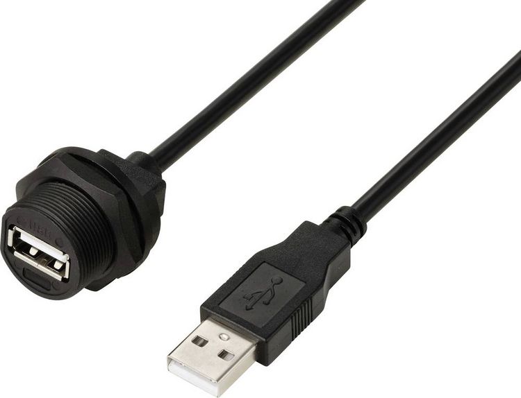 Produktbild: USB 2.0-Kabel mit USB-A-Buchse auf IP67-USB-A-Stecker, 0,5m TC-E13T-FU2-PWF/MU2-NWA-0.5PV-S Wasserdichtes Kunststoffkabel