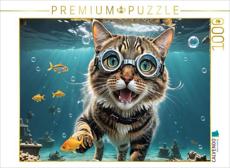 Produktbild: CALVENDO Puzzle Hungriger Stubentiger auf der Jagd nach Fischen | 1000 Teile Lege-Gr&ouml;&szlig;e 64x48cm Foto-Puzzle f&uuml;r gl&uuml;ckliche Stunden