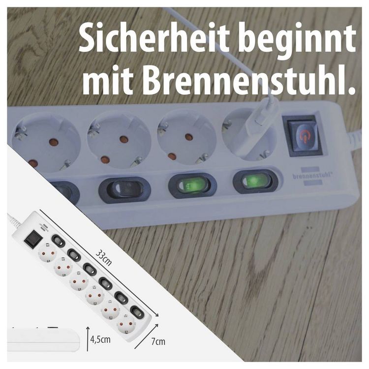 Produktbild: Brennenstuhl 1153110126 Steckdosenleiste mit Schalter Wei&szlig; Schutzkontakt 1 St.