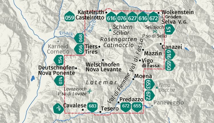 Produktbild: KOMPASS Wanderkarte 651 Schlern, Rosengarten, Latemar, Lavaz&eacute;joch / Sciliar, Catinaccio, Latemar, P.so di Lavaz&eacute; 1:25.000