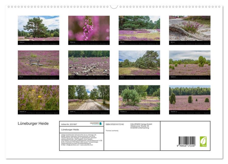 Produktbild: L&uuml;neburger Heide (hochwertiger Premium Wandkalender 2026 DIN A2 quer), Kunstdruck in Hochglanz