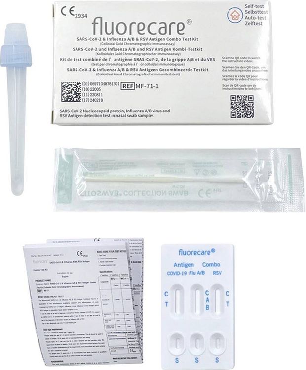 Produktbild: Corona-Laientest, Selbsttest f&uuml;r Zuhause fluorecare&reg; CBTL-00215-1/K SARS-CoV-2, Influenza A/B & RSV Combo-Schnelltest 1 St. SARS-CoV-2