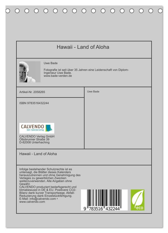 Produktbild: Hawaii - Land of Aloha (Tischkalender 2026 DIN A5 hoch), CALVENDO Monatskalender