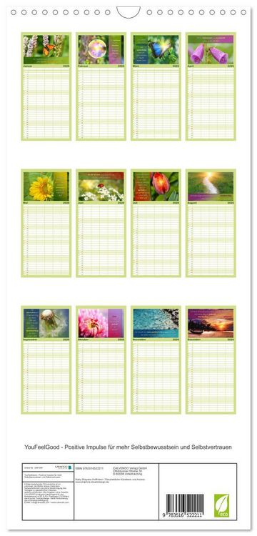 Produktbild: Familienplaner 2026 - YouFeelGood - Positive Impulse f&uuml;r mehr Selbstbewusstsein und Selbstvertrauen mit 5 Spalten (Wandkalender, 21 x 45 cm) CALVENDO