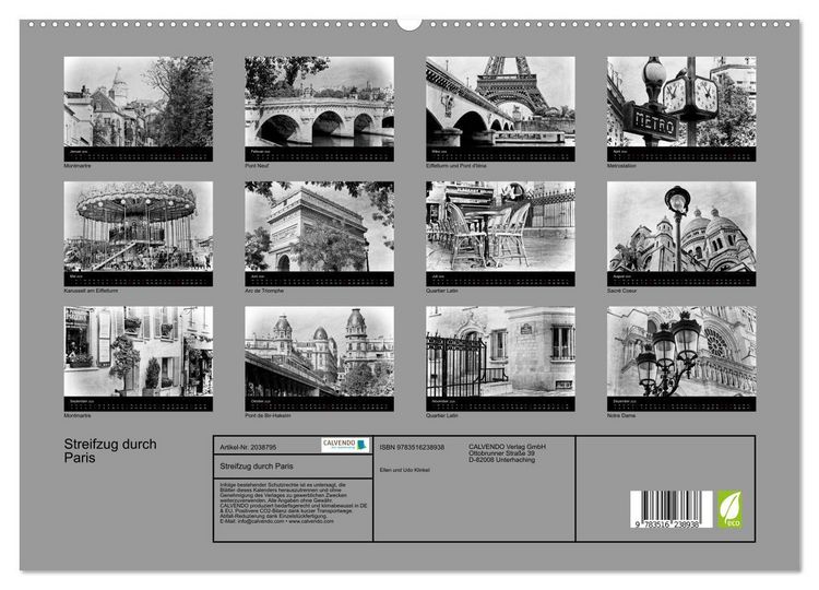 Produktbild: Streifzug durch Paris (hochwertiger Premium Wandkalender 2026 DIN A2 quer), Kunstdruck in Hochglanz