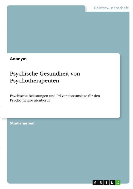 Produktbild: Psychische Gesundheit von Psychotherapeuten