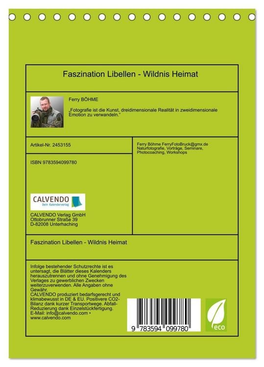 Produktbild: Faszination Libellen - Wildnis Heimat (Tischkalender 2027 DIN A5 hoch), CALVENDO Monatskalender