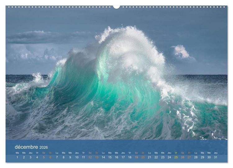 Produktbild: Temp&ecirc;tes c&ocirc;ti&egrave;res - La puissance brute des vagues (Calendrier mural 2026 DIN A2 vertical), CALVENDO calendrier mensuel