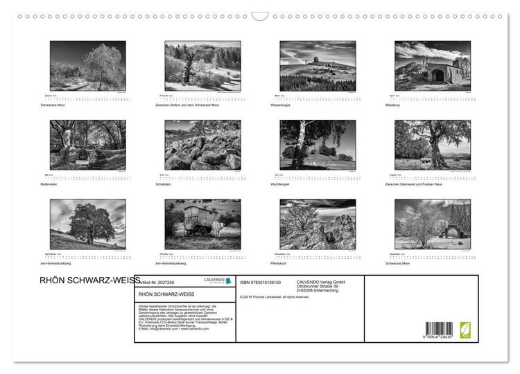 Produktbild: RH&Ouml;N SCHWARZ-WEISS (Wandkalender 2026 DIN A2 quer), CALVENDO Monatskalender