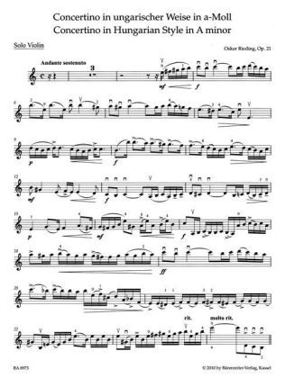 Produktbild: Concertino in ungarischer Weise op.21, Violine und Klavier, Violinenstimme und Klavierpartitur