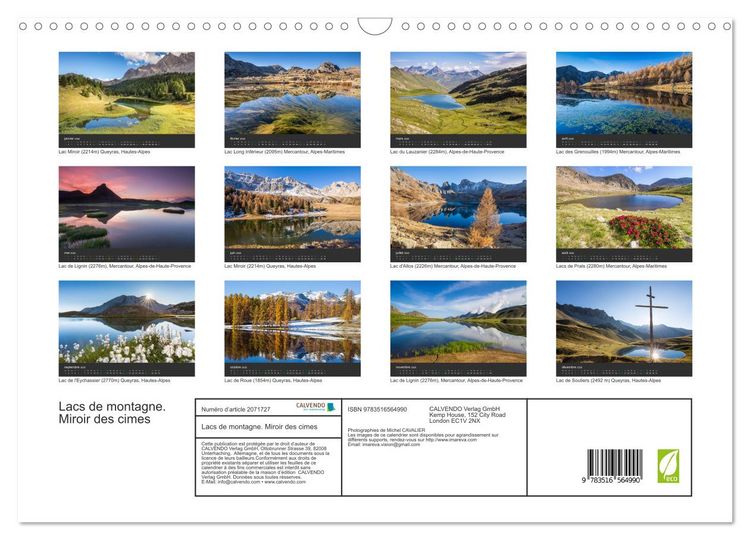 Produktbild: Lacs de montagne. Miroir des cimes (Calendrier mural 2026 DIN A3 vertical), CALVENDO calendrier mensuel