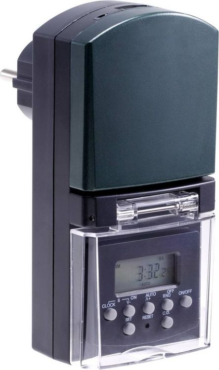 Produktbild: Sygonix SY-5044422 Steckdosen-Zeitschaltuhr digital Wochenprogramm 1800 W IP44 Countdown-Funktion, Zufallsfunktion
