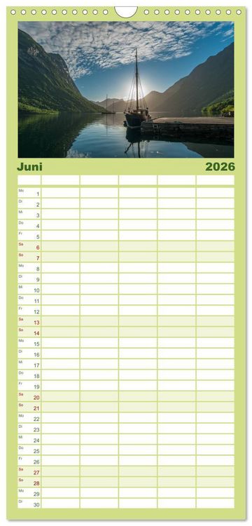 Produktbild: Familienplaner 2026 - Norwegen mit 5 Spalten (Wandkalender, 21 x 45 cm) CALVENDO