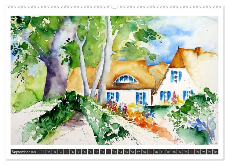 Produktbild: Aquarelle - Fischland-Dar&szlig; (hochwertiger Premium Wandkalender 2027 DIN A2 quer), Kunstdruck in Hochglanz