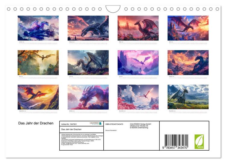 Produktbild: Das Jahr der Drachen (Wandkalender 2026 DIN A4 quer), CALVENDO Monatskalender