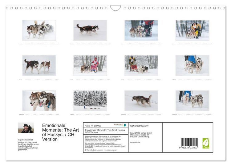 Produktbild: Emotionale Momente: The Art of Huskys. / CH-Version (Wandkalender 2026 DIN A3 quer), CALVENDO Monatskalender