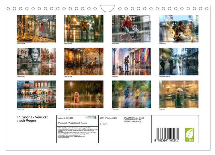 Produktbild: Pluviophil - Verr&uuml;ckt nach Regen (Wandkalender 2027 DIN A4 quer), CALVENDO Monatskalender