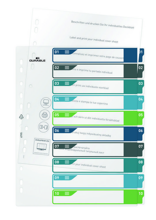 Produktbild: Durable 679527 Register DIN A4+ 1-10 Mehrfarbig 10 Registerbl&auml;tter 679527