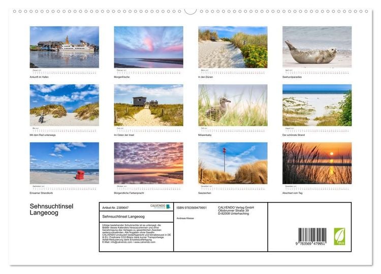 Produktbild: Sehnsuchtinsel Langeoog (hochwertiger Premium Wandkalender 2027 DIN A2 quer), Kunstdruck in Hochglanz