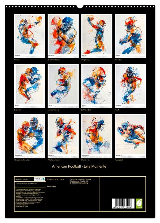 Produktbild: American Football - tolle Momente (hochwertiger Premium Wandkalender 2026 DIN A2 hoch), Kunstdruck in Hochglanz
