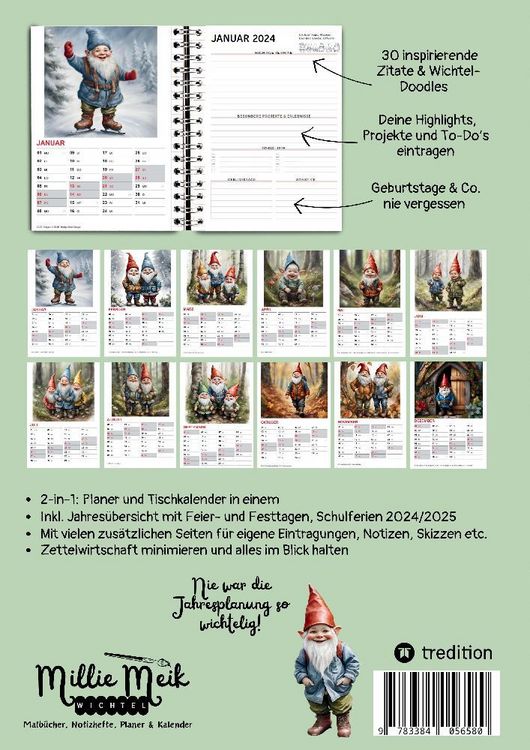Produktbild: 2024 Planer mit 30 Motivationsspr&uuml;chen Monatskalender Tischkalender Jahresplaner mit Zitaten Wichtel-Baby Kinder Wichtelgeschenkidee Geschenk Weihnach