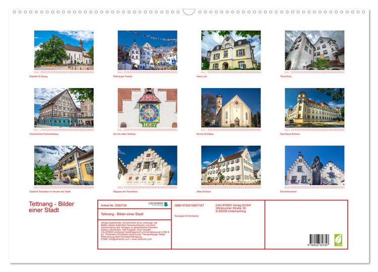 Produktbild: Tettnang - Bilder einer Stadt (Wandkalender 2026 DIN A2 quer), CALVENDO Monatskalender