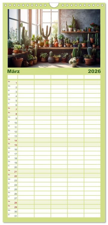 Produktbild: Familienplaner 2026 - Kaktuszauberland mit 5 Spalten (Wandkalender, 21 x 45 cm) CALVENDO