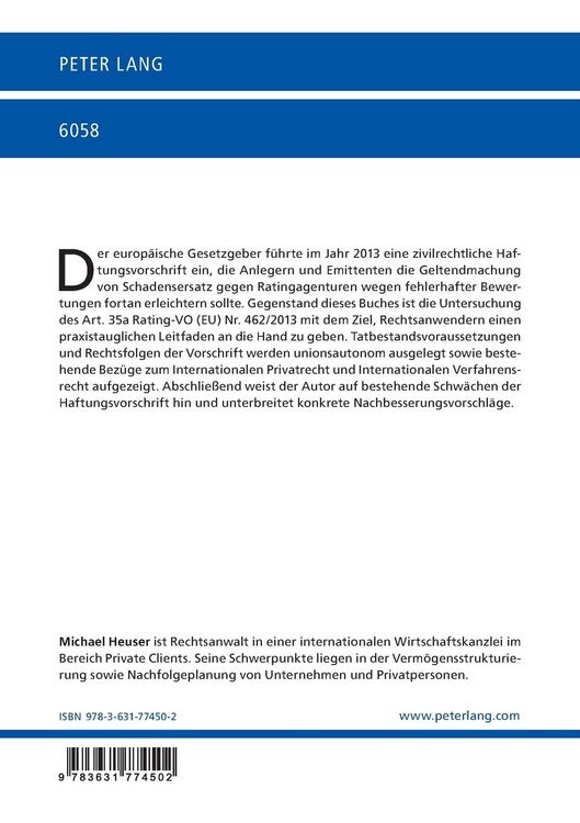 Produktbild: Die zivilrechtliche Haftung von Ratingagenturen nach Art. 35a Rating-VO (EU) Nr. 462/2013