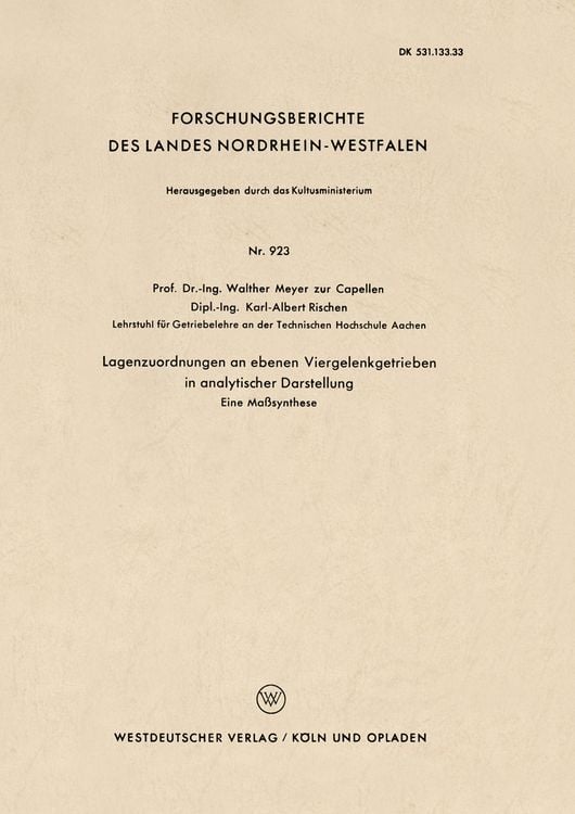 Produktbild: Lagenzuordnungen an ebenen Viergelenkgetrieben in analytischer Darstellung