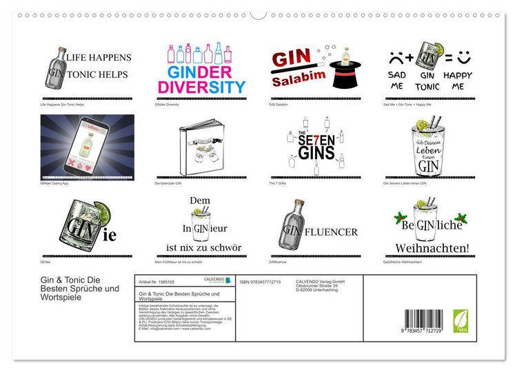 Produktbild: Gin & Tonic Die Besten Spr&uuml;che und Wortspiele (hochwertiger Premium Wandkalender 2026 DIN A2 quer), Kunstdruck in Hochglanz