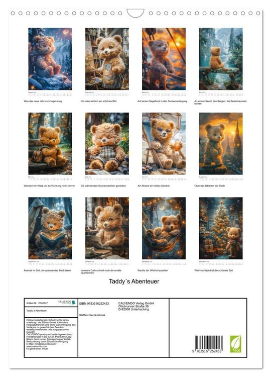 Produktbild: Taddy&acute;s Abenteuer (Wandkalender 2026 DIN A3 hoch), CALVENDO Monatskalender