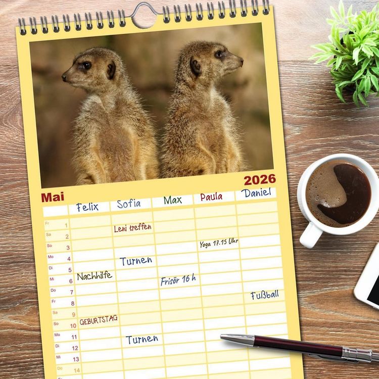 Produktbild: Familienplaner 2026 - Erdm&auml;nnchen - Zusammen sind wir stark mit 5 Spalten (Wandkalender, 21 x 45 cm) CALVENDO