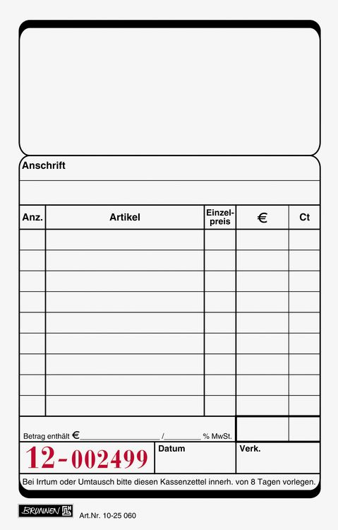 Produktbild: Kassenblock 100 Blatt, 10er Pack