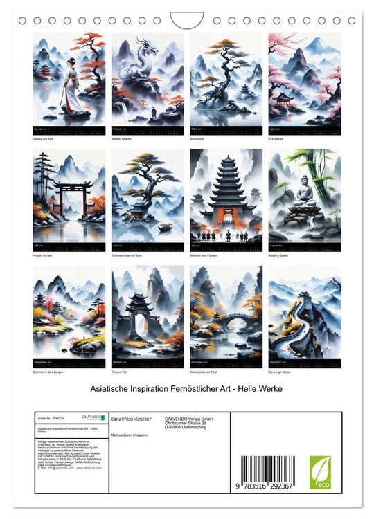 Produktbild: Asiatische Inspiration Fern&ouml;stlicher Art - Helle Werke (Wandkalender 2026 DIN A4 hoch), CALVENDO Monatskalender