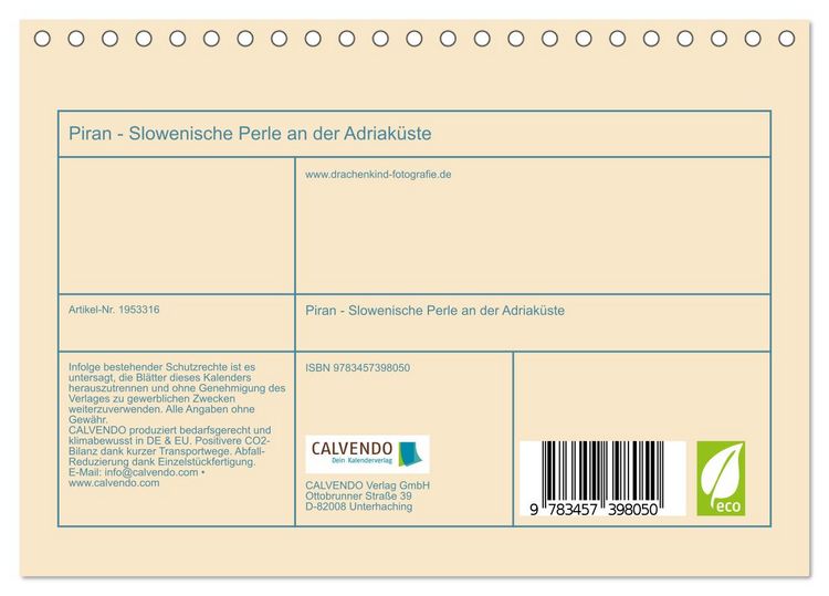 Produktbild: Piran - Slowenische Perle an der Adriak&uuml;ste (Tischkalender 2026 DIN A5 quer), CALVENDO Monatskalender
