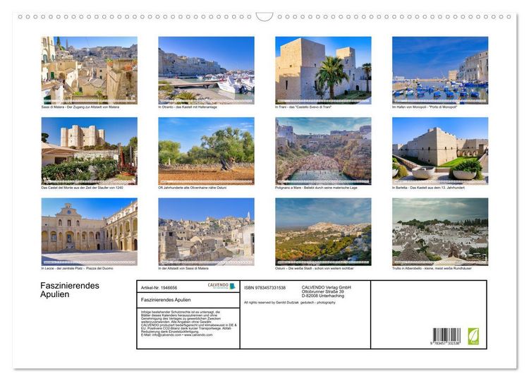 Produktbild: Faszinierendes Apulien (Wandkalender 2026 DIN A2 quer), CALVENDO Monatskalender