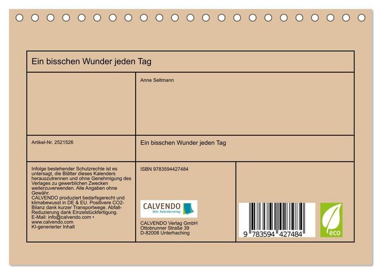 Produktbild: Ein bisschen Wunder jeden Tag (Tischkalender 2027 DIN A5 quer), CALVENDO Monatskalender