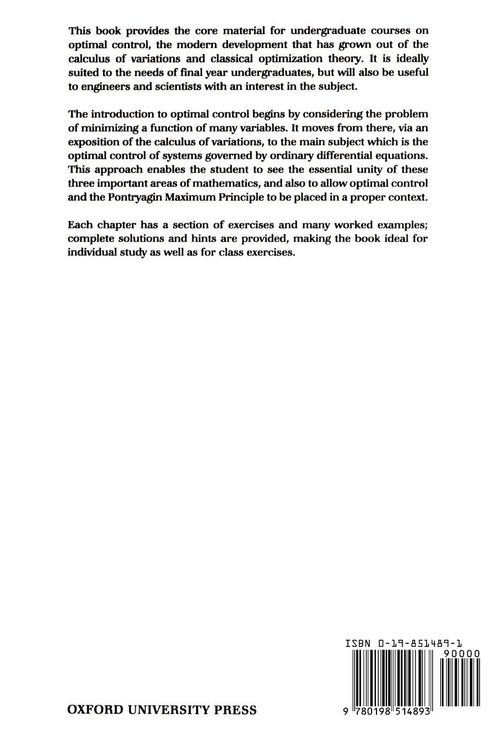 Produktbild: Optimal Control and the Calculus of Variations