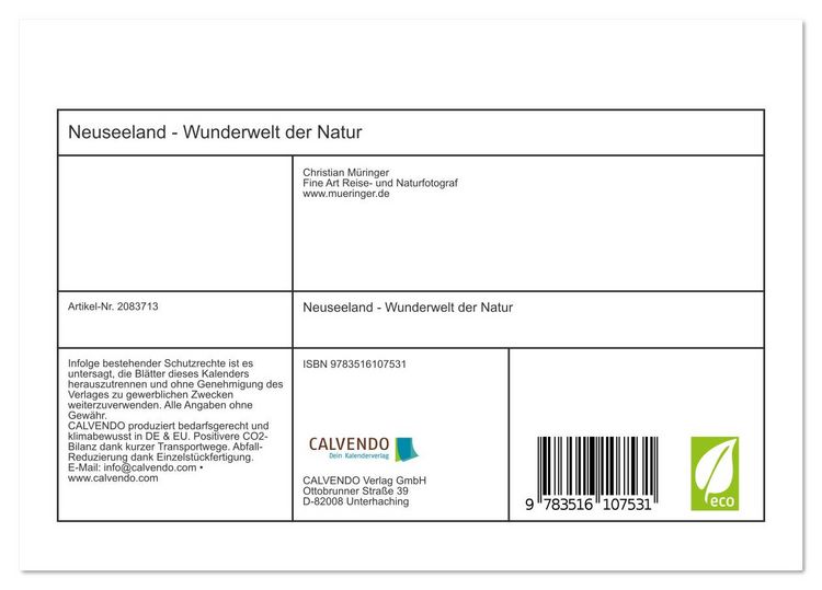 Produktbild: Neuseeland - Wunderwelt der Natur (Tischkalender 2026 DIN A5 quer), CALVENDO Monatskalender