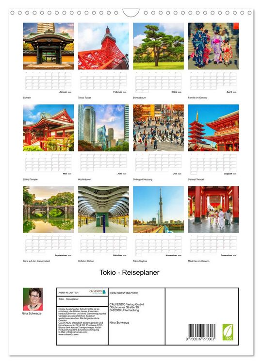 Produktbild: Tokio - Reiseplaner (Wandkalender 2026 DIN A3 hoch), CALVENDO Monatskalender