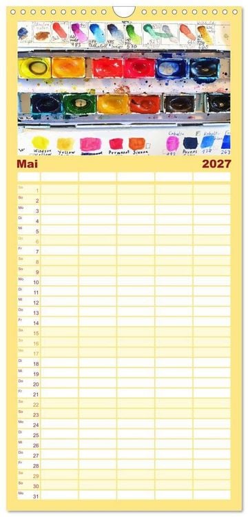Produktbild: Familienplaner 2027 - Atelierimpressionen - Des K&uuml;nstlers Handwerkzeug im Portrait mit 5 Spalten (Wandkalender, 21 x 45 cm) CALVENDO