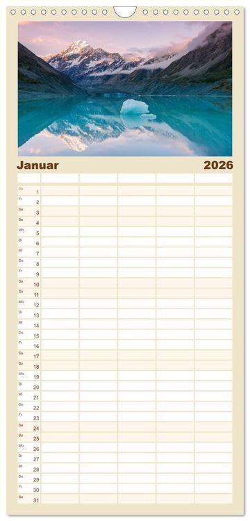 Produktbild: Familienplaner 2026 - Neuseeland - Traumlandschaften aus einem Naturparadies mit 5 Spalten (Wandkalender, 21 x 45 cm) CALVENDO