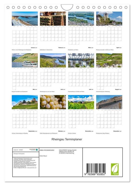 Produktbild: Rheingau Terminplaner (Wandkalender 2027 DIN A4 hoch), CALVENDO Monatskalender
