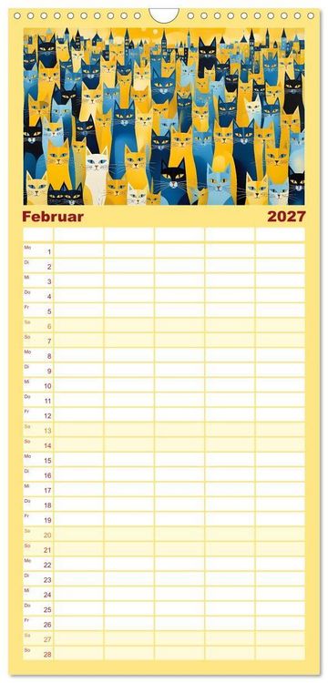 Produktbild: Familienplaner 2027 - Schnurrendes Katzenget&uuml;mmel mit 5 Spalten (Wandkalender, 21 x 45 cm) CALVENDO