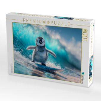 Produktbild: CALVENDO Puzzle Pinguin stark auf dem Surfbrett | 1000 Teile Lege-Gr&ouml;&szlig;e 64x48cm Foto-Puzzle f&uuml;r gl&uuml;ckliche Stunden