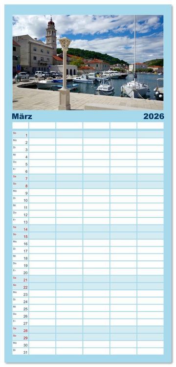 Produktbild: Familienplaner 2026 - Dalmatien - Stille Orte mit 5 Spalten (Wandkalender, 21 x 45 cm) CALVENDO