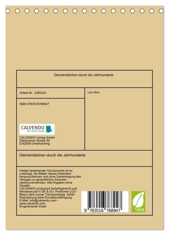 Produktbild: Dienstm&auml;dchen durch die Jahrhunderte (Tischkalender 2027 DIN A5 hoch), CALVENDO Monatskalender